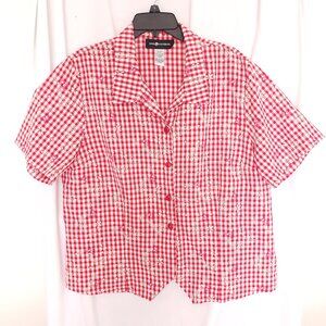 Sag Harbor Red Plaid Flower Butterfly Pattern Collar Button up Shirt Size XL